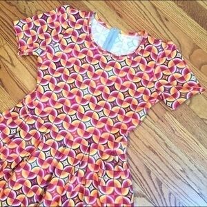 New LuLaRoe Pink, Yellow & Orange Amelia Fit Flare Skater Dress With Pockets -L